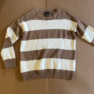 forever 21 crewneck, knit sweater. brown and beige stripes.